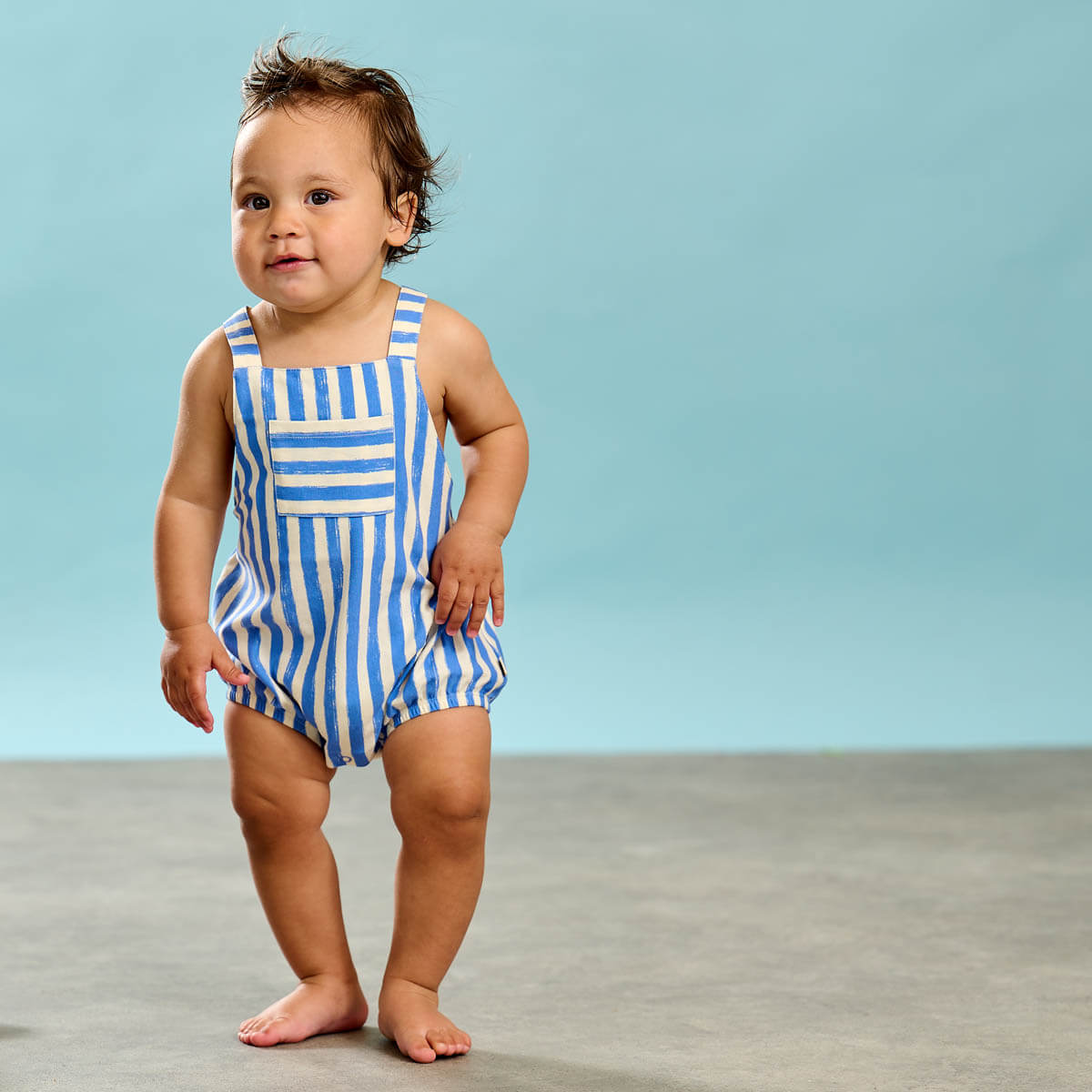 Clam Blue Stripe Bubble Romper