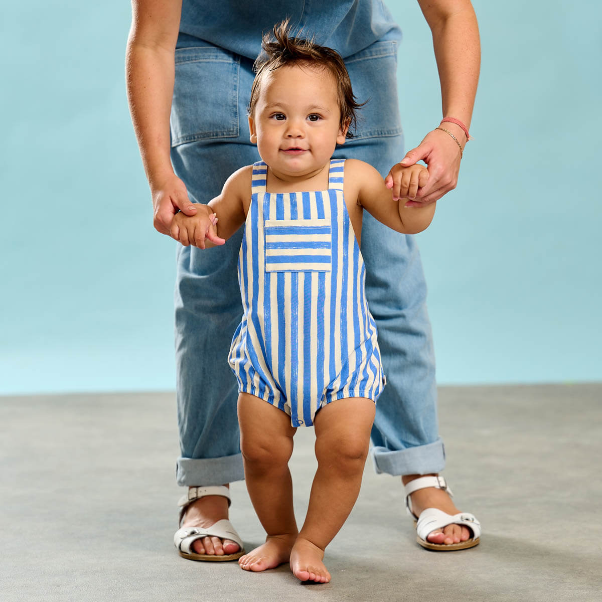 Clam Blue Stripe Bubble Romper