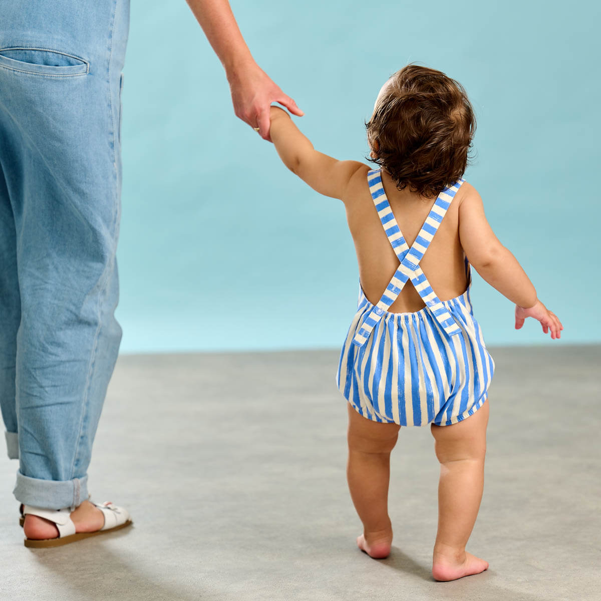 Clam Blue Stripe Bubble Romper