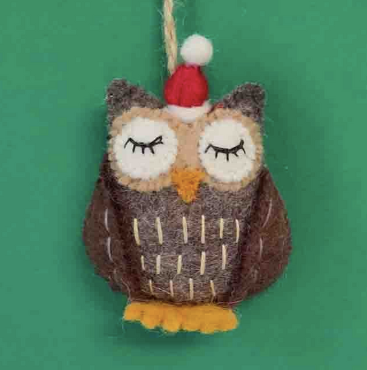 Owl in a Christmas Hat Decoration