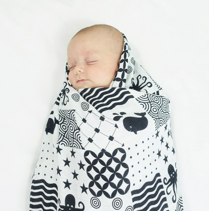 Bamboo/Organic Cotton Swaddle Blanket Sensory Print