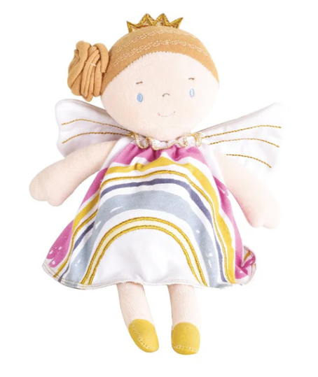 Organic Fairy Doll with Golden Hair in Rainbow Dress